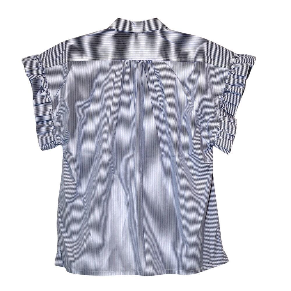 Travota Marianne NWT Birds of Paradise Button Ruffle Shirt Blue White Cotton XS - Picture 8 of 14